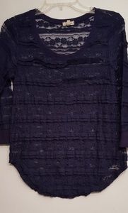 sheer blue lace top ,S.